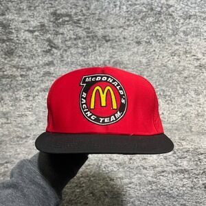 Vintage 90s McDoanld's Racing Team Hat Snapback Cap Black Red Embroidered Logo